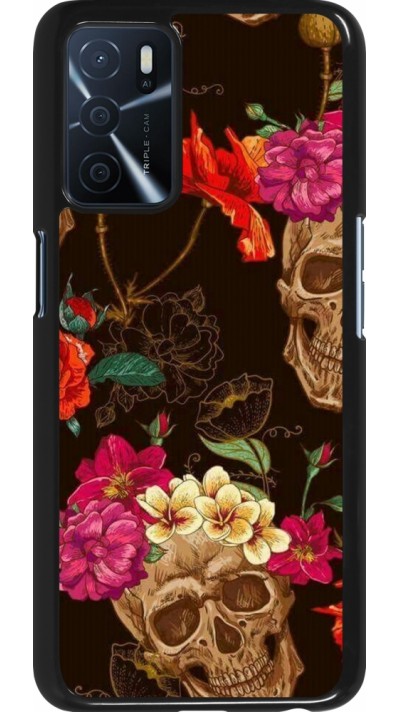 Oppo A16s Case Hülle - Skulls and flowers