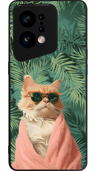 OPPO Find X5 Case Hülle - Silikon schwarz Cat Summer Palms