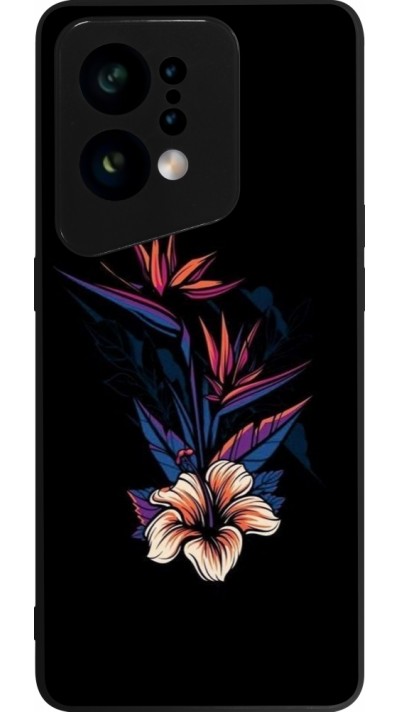 OPPO Find X5 Case Hülle - Silikon schwarz Dark Flowers