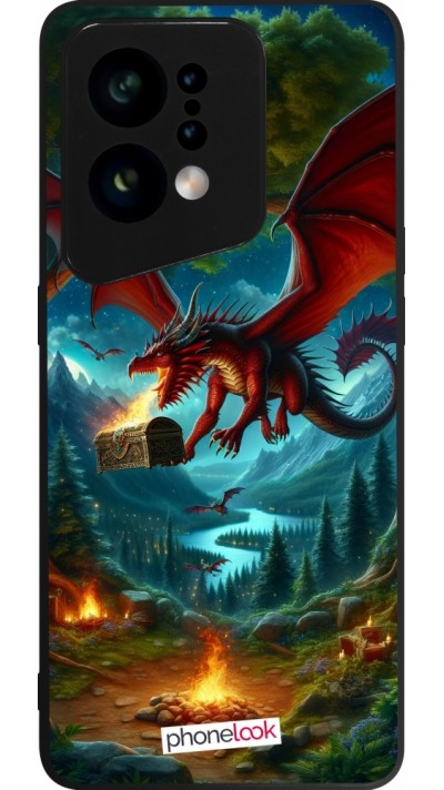 OPPO Find X5 Case Hülle - Silikon schwarz Drache Fliegend Wald Schatz