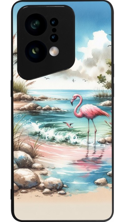 OPPO Find X5 Case Hülle - Silikon schwarz Flamingo Aquarell