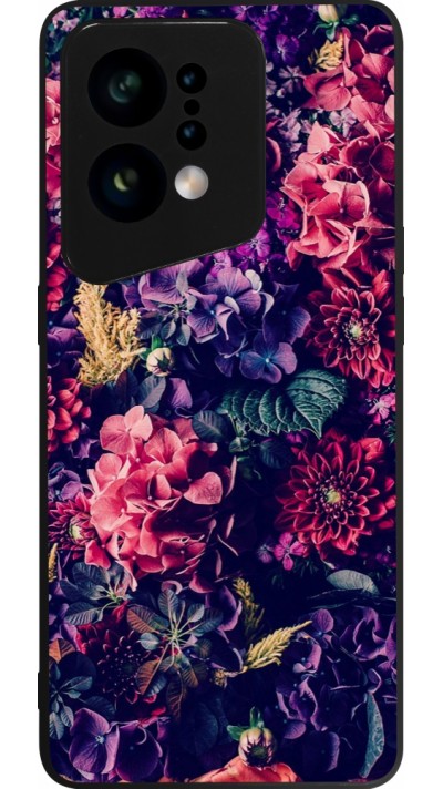 OPPO Find X5 Case Hülle - Silikon schwarz Flowers Dark