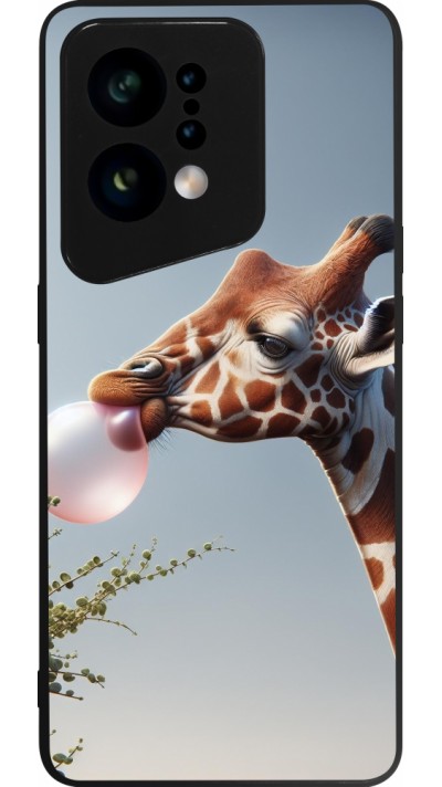 OPPO Find X5 Case Hülle - Silikon schwarz Giraffe mit Blase