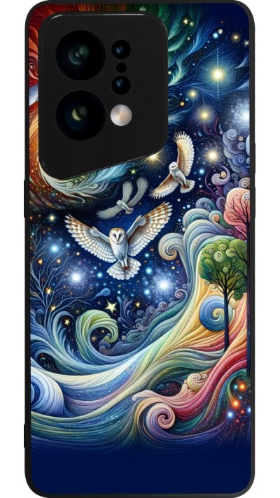 OPPO Find X5 Case Hülle - Silikon schwarz Fliegender Blumen-Eule