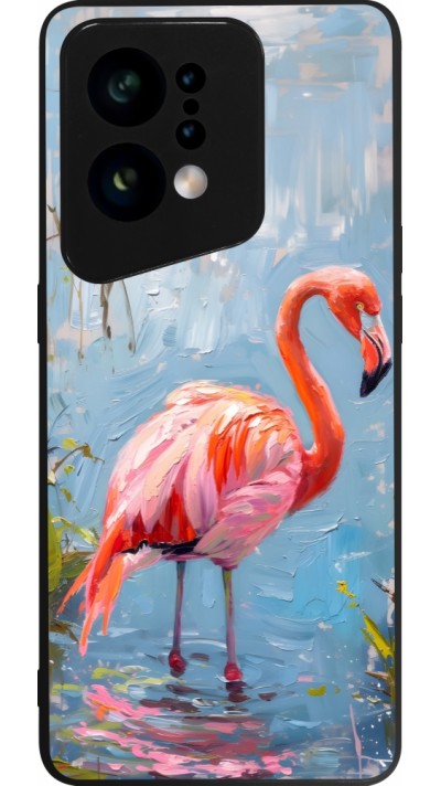 OPPO Find X5 Case Hülle - Silikon schwarz Paint Flamingo