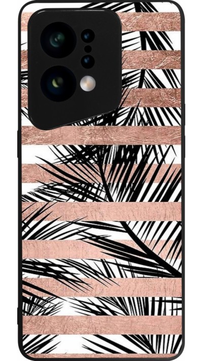 OPPO Find X5 Case Hülle - Silikon schwarz Palm trees gold stripes