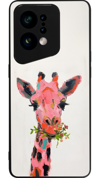 OPPO Find X5 Case Hülle - Silikon schwarz Pink Girafe Paint