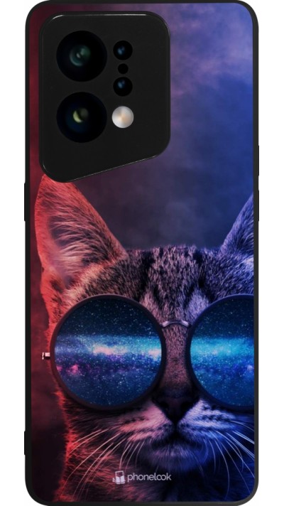 OPPO Find X5 Case Hülle - Silikon schwarz Red Blue Cat Glasses