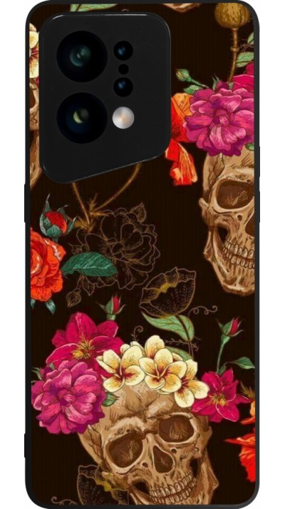 OPPO Find X5 Case Hülle - Silikon schwarz Skulls and flowers