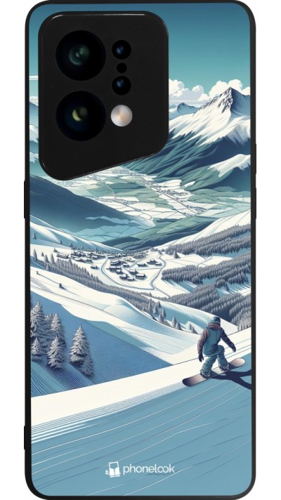 OPPO Find X5 Case Hülle - Silikon schwarz Snowboarder Berg