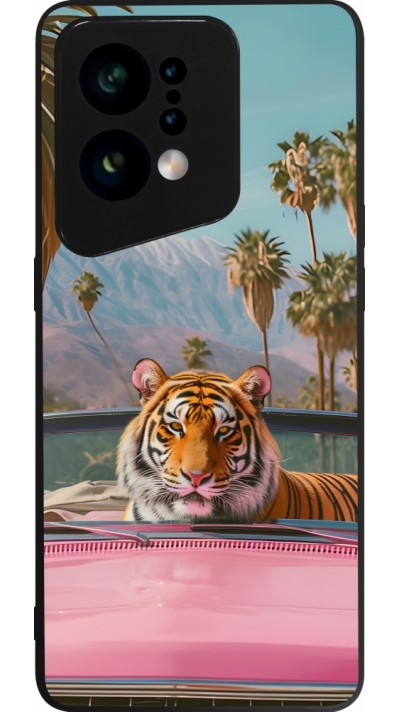 Coque OPPO Find X5 - Silicone rigide noir Tigre voiture rose