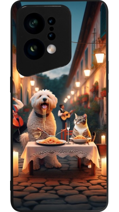 Coque OPPO Find X5 - Silicone rigide noir Valentine 2024 Dog & Cat Candlelight