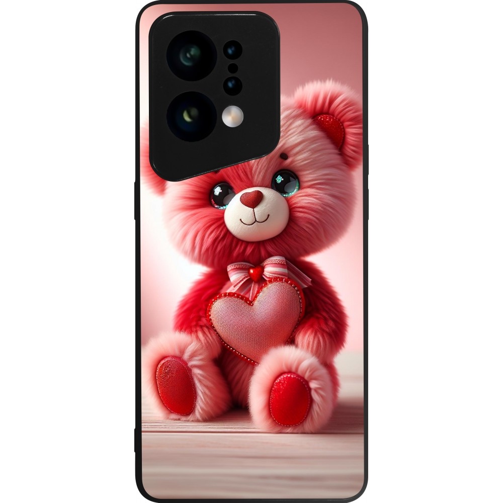 OPPO Find X5 Case Hülle - Silikon schwarz Valentin 2024 Rosaroter Teddybär