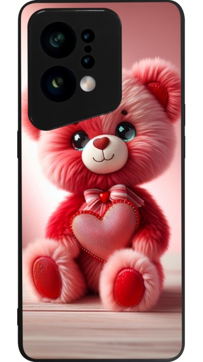 Coque OPPO Find X5 - Silicone rigide noir Valentine 2024 Ourson rose