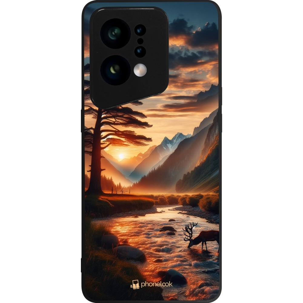 OPPO Find X5 Case Hülle - Silikon schwarz Tal Sonnenuntergang Hirsch Baum