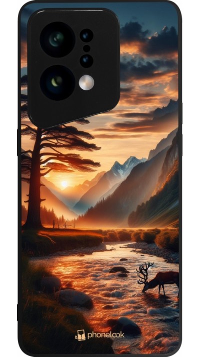 Coque OPPO Find X5 - Silicone rigide noir Valley Sunset Deer Tree