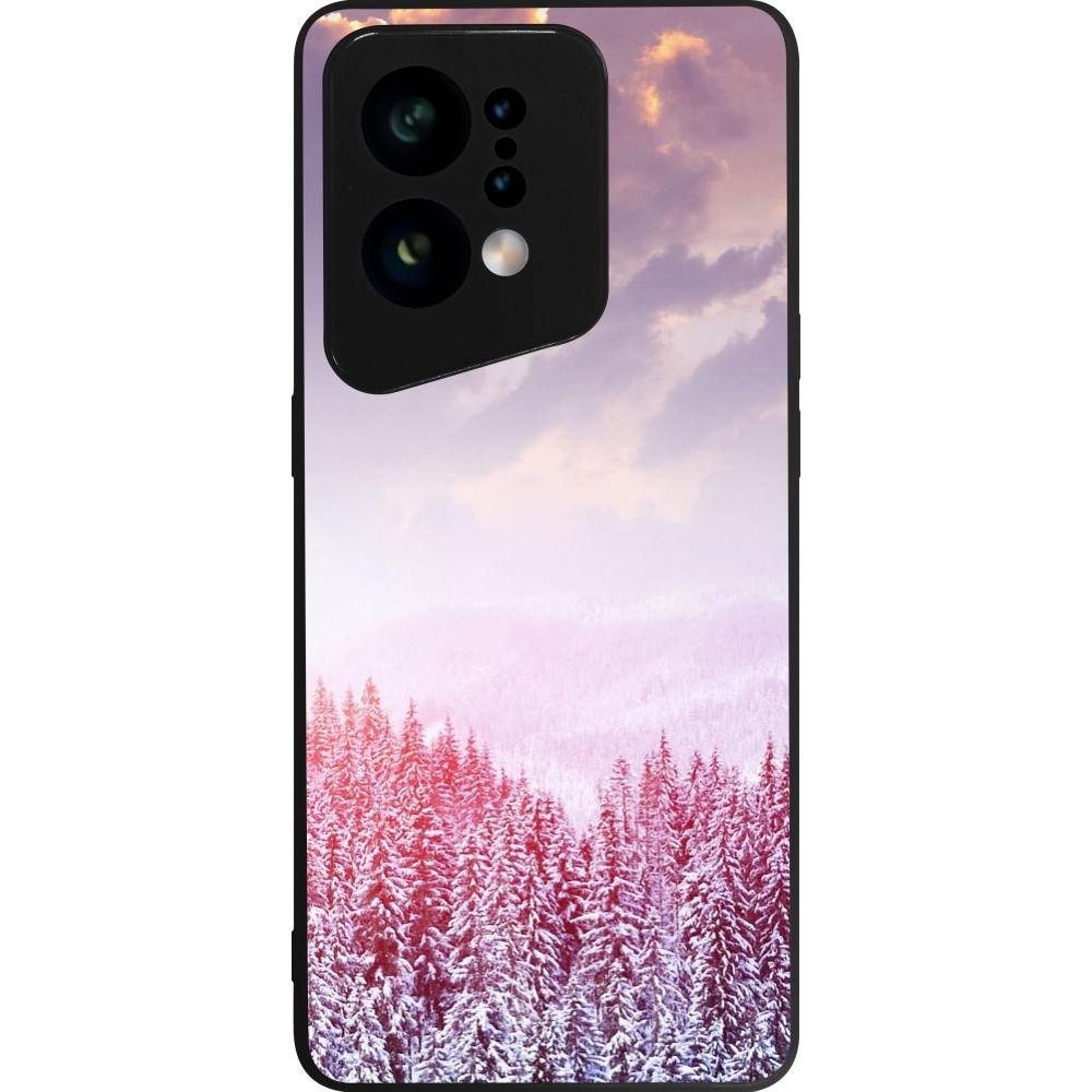 Coque OPPO Find X5 - Silicone rigide noir Winter 22 Pink Forest