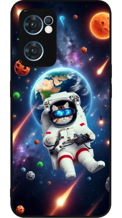 OPPO Reno7 5G Case Hülle - Silikon schwarz VR SpaceCat Odyssee