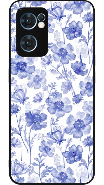 OPPO Reno7 5G Case Hülle - Silikon schwarz Spring 23 watercolor blue flowers