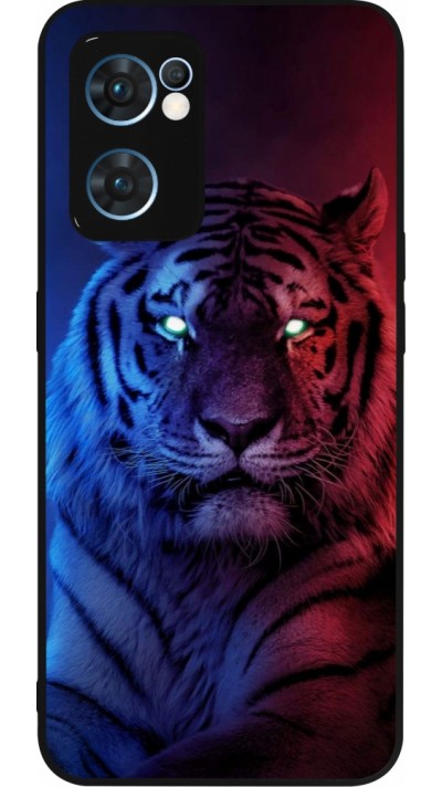 OPPO Reno7 5G Case Hülle - Silikon schwarz Tiger Blue Red