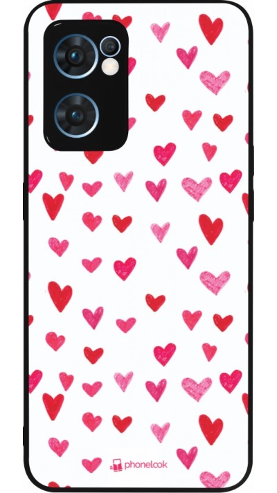 OPPO Reno7 5G Case Hülle - Silikon schwarz Valentine 2022 Many pink hearts