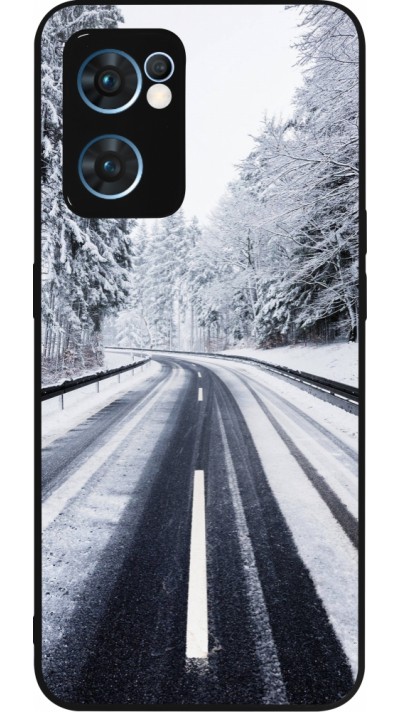 OPPO Reno7 5G Case Hülle - Silikon schwarz Winter 22 Snowy Road