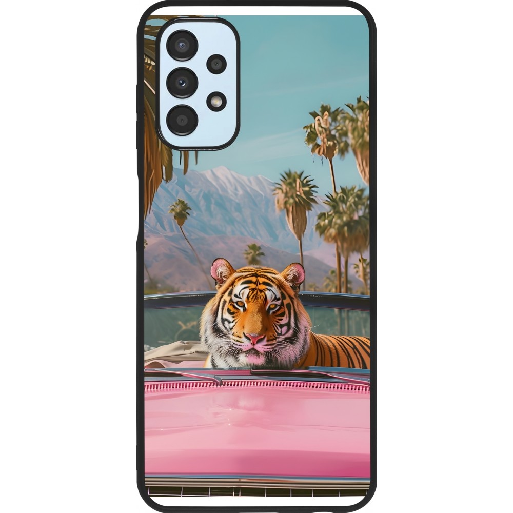 Coque Samsung Galaxy A13 5G - Silicone rigide noir Tigre voiture rose