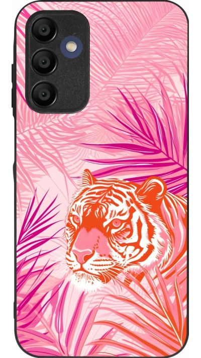 Coque Samsung Galaxy A15 - Silicone rigide noir Tigre palmiers roses