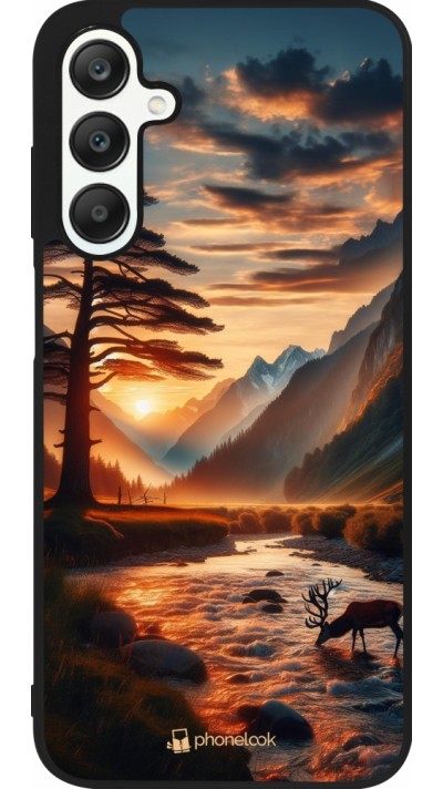 Samsung Galaxy A25 Case Hülle - Silikon schwarz Tal Sonnenuntergang Hirsch Baum