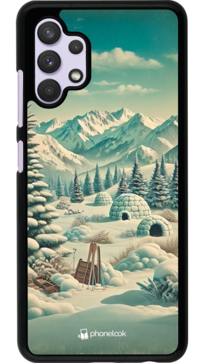 Samsung Galaxy A32 Case Hülle - Vintage Schneebedeckter Berg Iglu