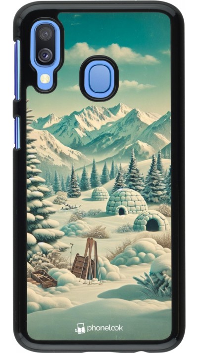 Samsung Galaxy A40 Case Hülle - Vintage Schneebedeckter Berg Iglu