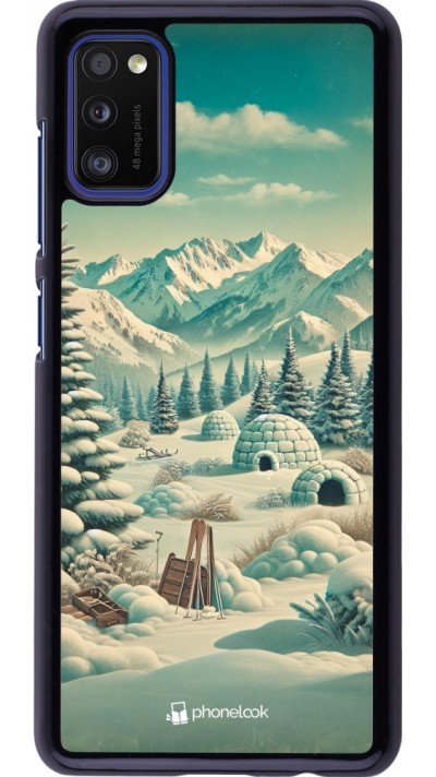 Samsung Galaxy A41 Case Hülle - Vintage Schneebedeckter Berg Iglu