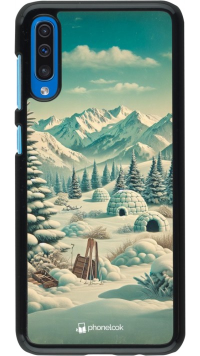 Samsung Galaxy A50 Case Hülle - Vintage Schneebedeckter Berg Iglu