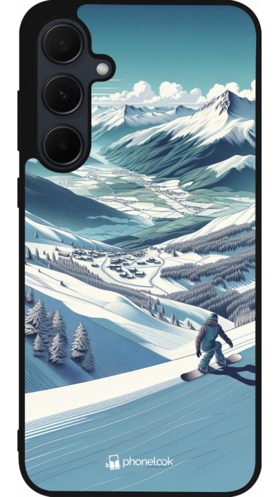 Samsung Galaxy A55 5G Case Hülle - Silikon schwarz Snowboarder Berg