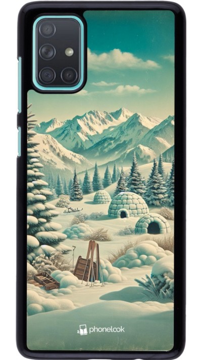 Samsung Galaxy A71 Case Hülle - Vintage Schneebedeckter Berg Iglu