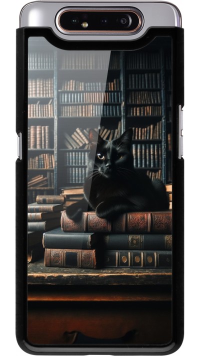 Samsung Galaxy A80 Case Hülle - Katze Bücher dunkel