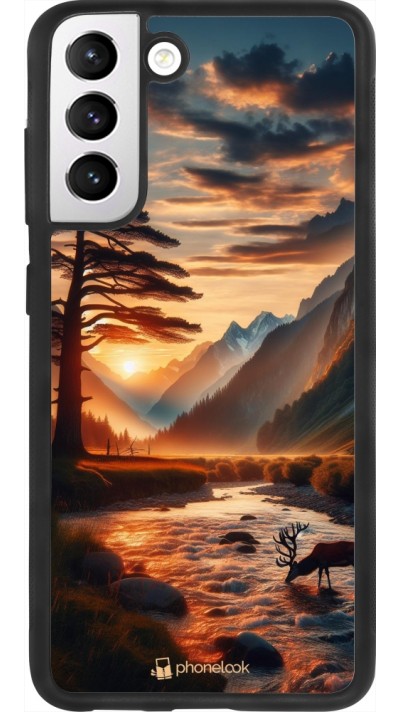 Samsung Galaxy S21 FE 5G Case Hülle - Silikon schwarz Tal Sonnenuntergang Hirsch Baum