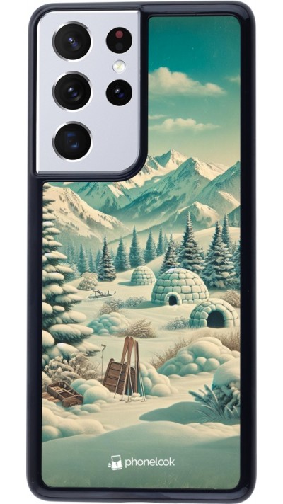 Samsung Galaxy S21 Ultra 5G Case Hülle - Vintage Schneebedeckter Berg Iglu