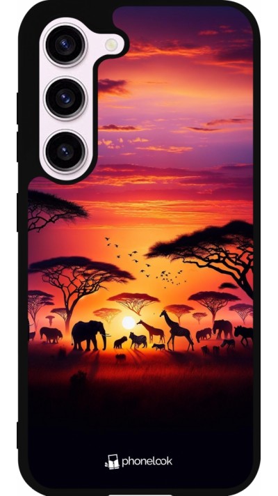 Samsung Galaxy S23 FE Case Hülle - Silikon schwarz Safari Sonnenuntergang Wildtiere