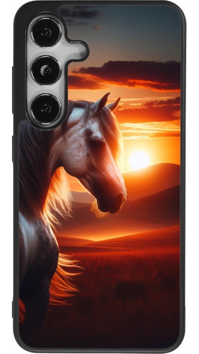 Samsung Galaxy S24 Case Hülle - Silikon schwarz Majestätischer Sonnenuntergang Pferd