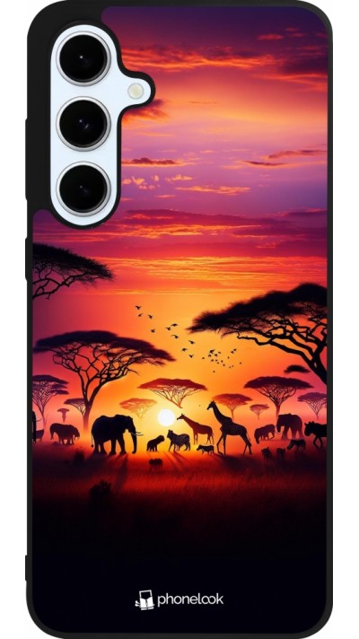 Samsung Galaxy S24 FE Case Hülle - Silikon schwarz Safari Sonnenuntergang Wildtiere