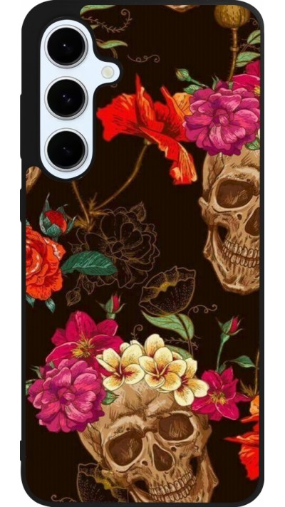 Samsung Galaxy S24 FE Case Hülle - Silikon schwarz Skulls and flowers