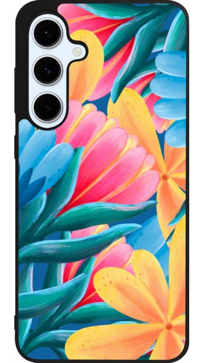 Samsung Galaxy S24 FE Case Hülle - Silikon schwarz Spring 23 colorful flowers