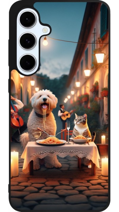 Samsung Galaxy S24 FE Case Hülle - Silikon schwarz Valentin 2024 Hund & Katze Kerzenlicht