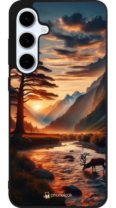 Samsung Galaxy S24 FE Case Hülle - Silikon schwarz Tal Sonnenuntergang Hirsch Baum