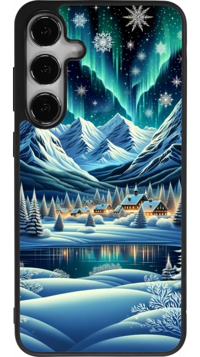 Samsung Galaxy S24+ Case Hülle - Silikon schwarz Verschneites Bergdorf am See in der Nacht