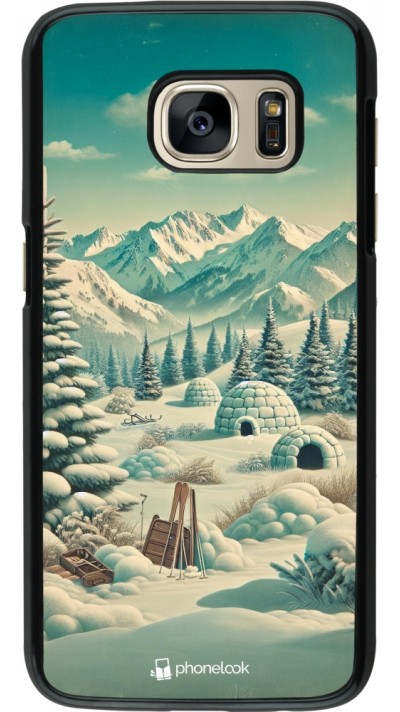 Samsung Galaxy S7 Case Hülle - Vintage Schneebedeckter Berg Iglu