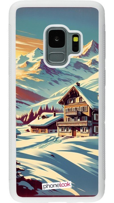 Samsung Galaxy S9 Case Hülle - Silikon weiss Chalet Berg verschneit