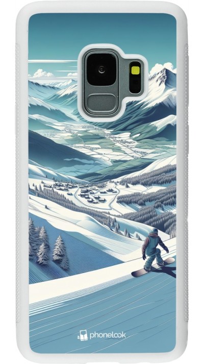 Samsung Galaxy S9 Case Hülle - Silikon weiss Snowboarder Berg