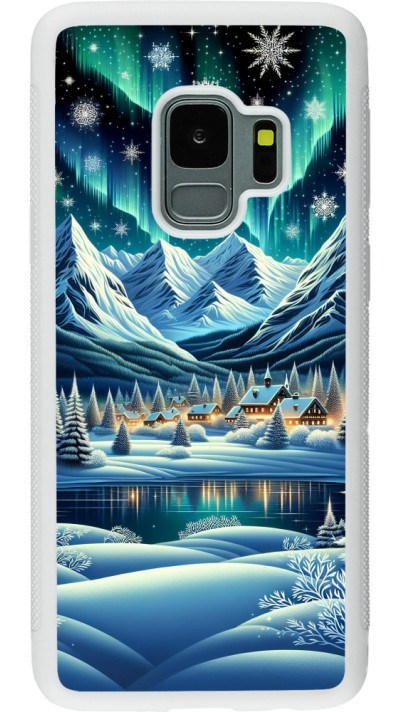 Samsung Galaxy S9 Case Hülle - Silikon weiss Verschneites Bergdorf am See in der Nacht